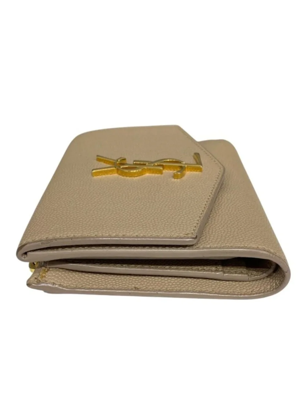Saint Laurent Wallet Uptown Compact Leather Beige
